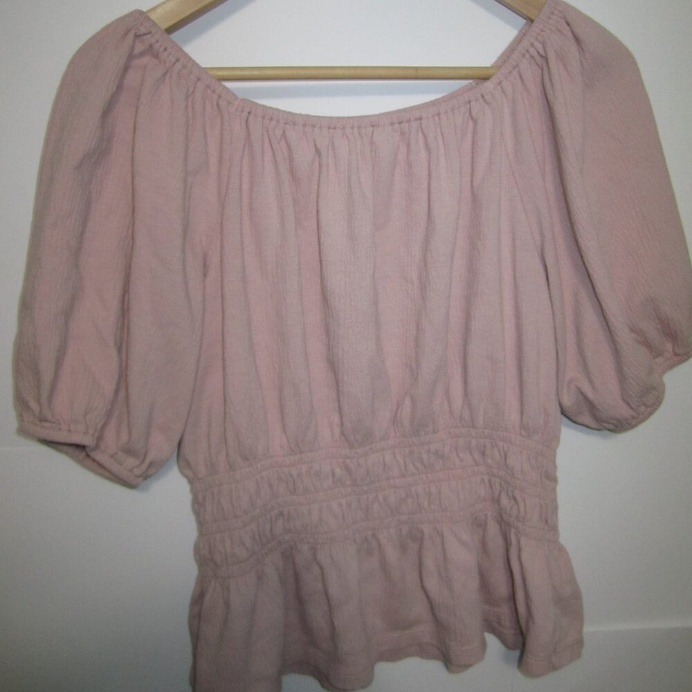 LOFT Women's Sz Small -light pink -Cinched Waist Puffed Sleeve Textured Top